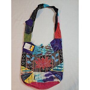 Rising International Shoulder Bag Multicolor Lotus Flower‎ Hippie Boho New